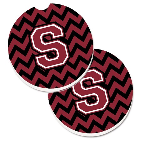 Carolines Treasures Letter S Chevron Garnet and Black Set of 2 Cup Holder Car Coaster CJ1052-SCARC